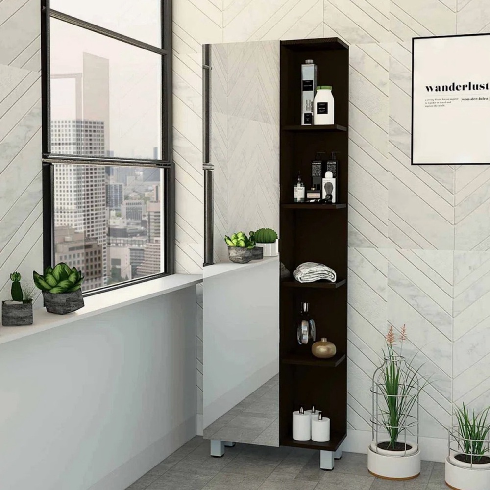 BRAND NEW!!!! Urano Mirror Door Linen Cabinet with Open & Closed Shelving